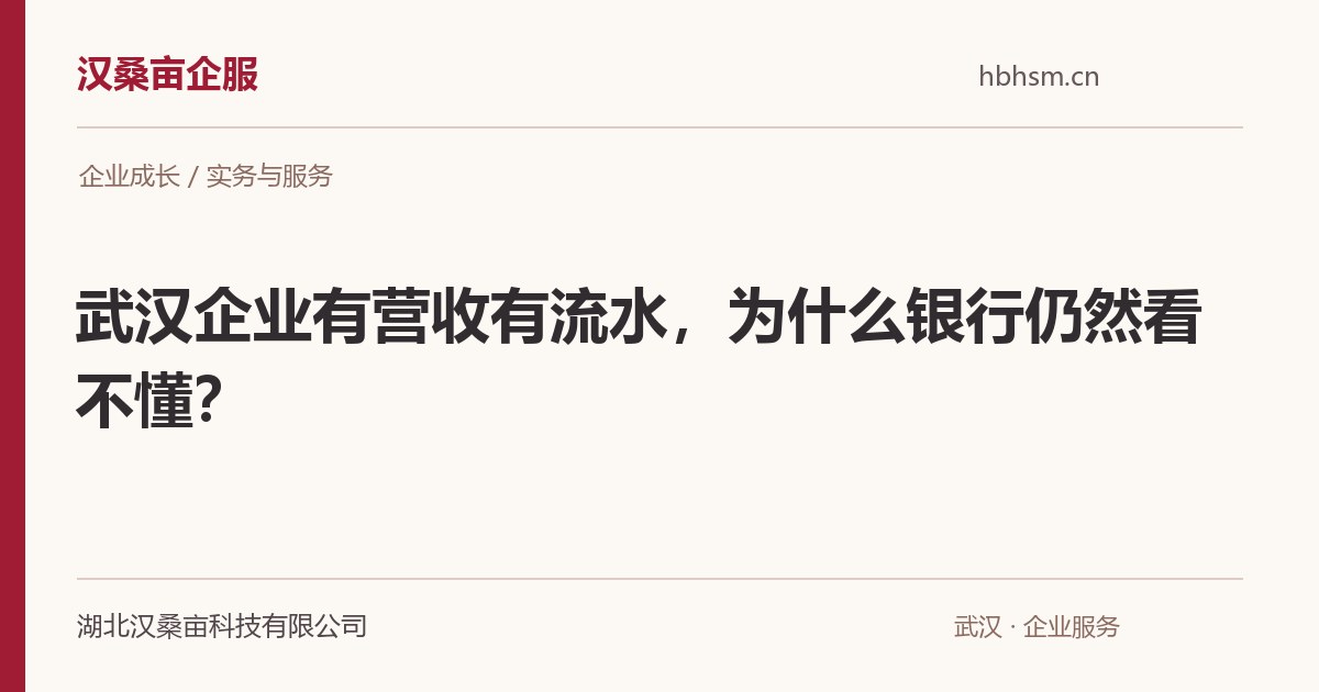 武汉企业有营收有流水，为什么银行仍然看不懂？｜汉桑亩企服